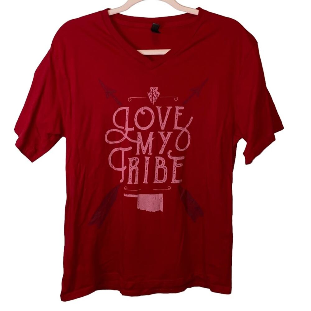 Love My Tribe Graphic T-Shirt Medium Red Boho Inspirational Tee Casual
